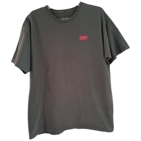 AC DC Band T-Shirt Men's L Gray Cotton  Embroidered Patch Short Sleeve Crewneck - Picture 1 of 11